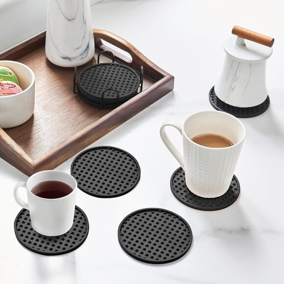 Coasters for Drinks, Silicone Coasters Set of 6 with ABS Holder, Outdoor Coaster - Picture 8 of 8